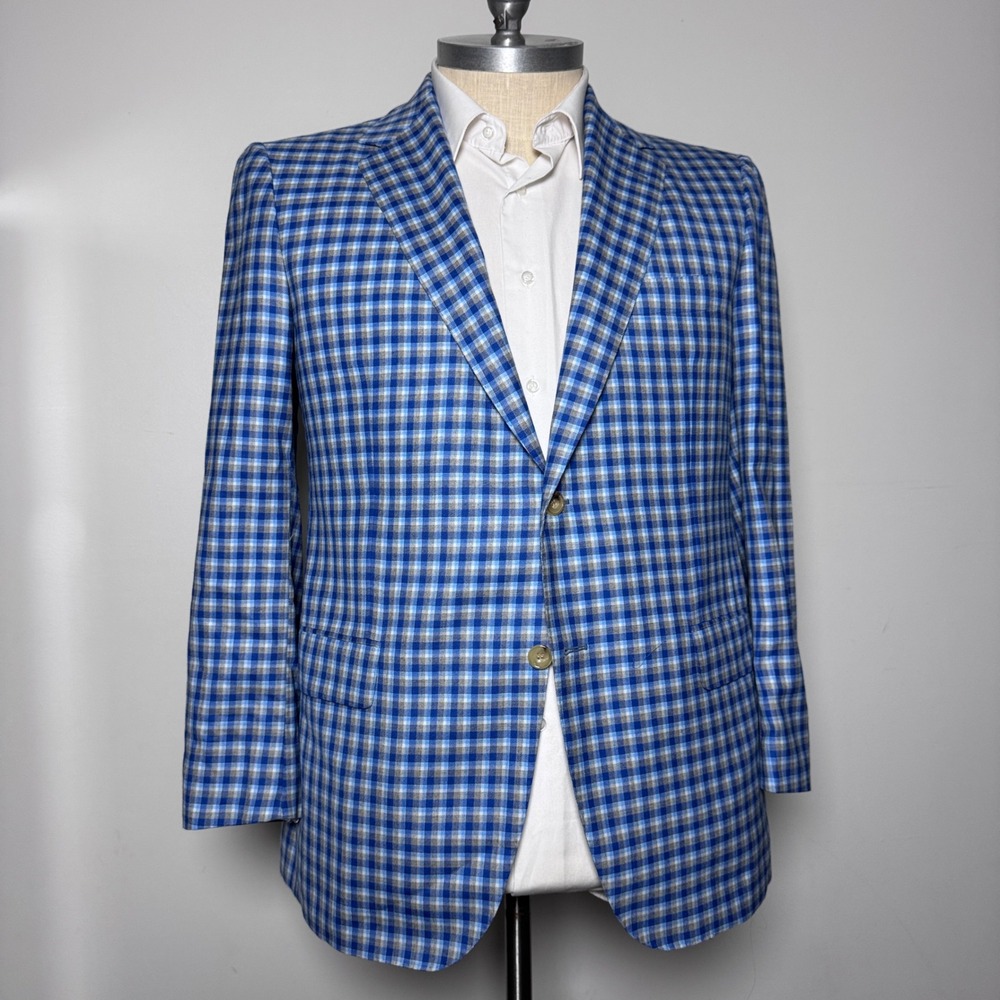 Kiton Sartorio Napoli Sport Coat Mens 46R 56 Blue Check Wool 2-Button Blazer